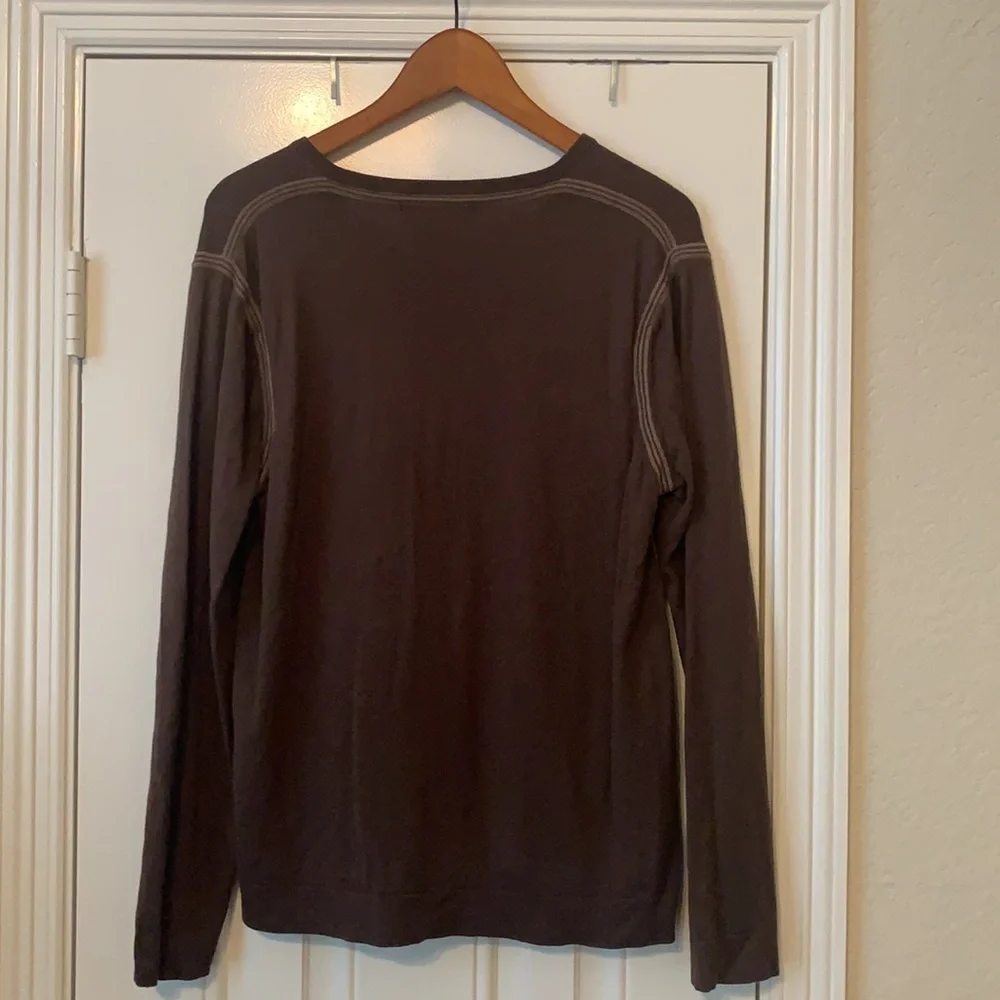 Kenneth Cole Brown V-Neck Sweater with Long Sleeves and Smooth Knit